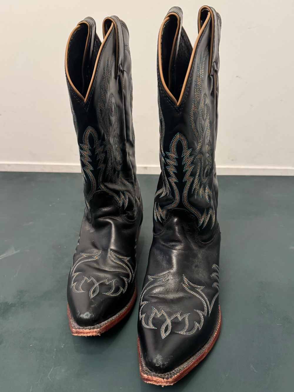 Nocona Black Blue and Gold Embroidered Flamed Cowboy Boots